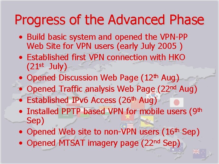 Progress of the Advanced Phase • Build basic system and opened the VPN-PP Web