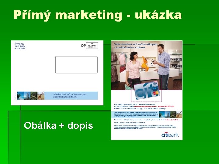 Přímý marketing - ukázka Obálka + dopis 