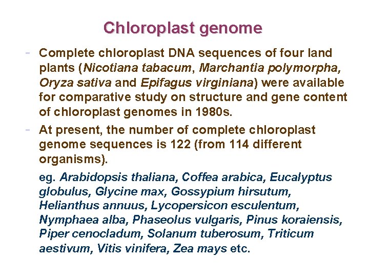 Chloroplast genome - Complete chloroplast DNA sequences of four land - plants (Nicotiana tabacum,