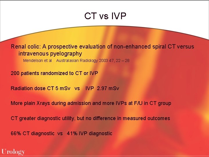 CT vs IVP Renal colic: A prospective evaluation of non-enhanced spiral CT versus intravenous