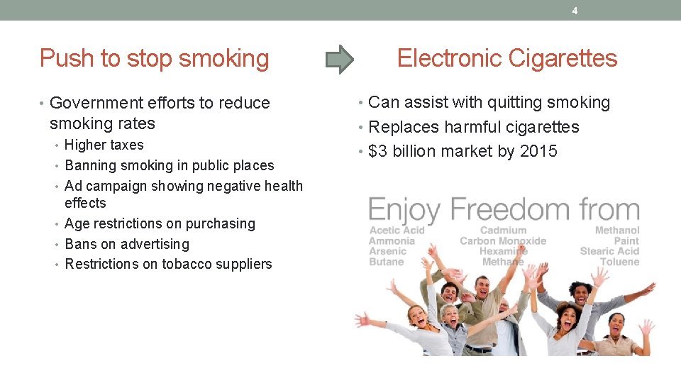 4 Push to stop smoking • Government efforts to reduce smoking rates • Higher