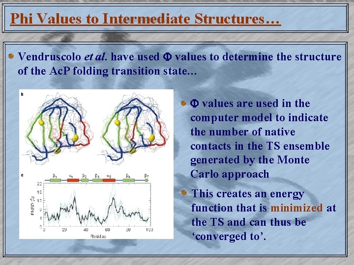Phi Values to Intermediate Structures… Vendruscolo et al. have used values to determine the