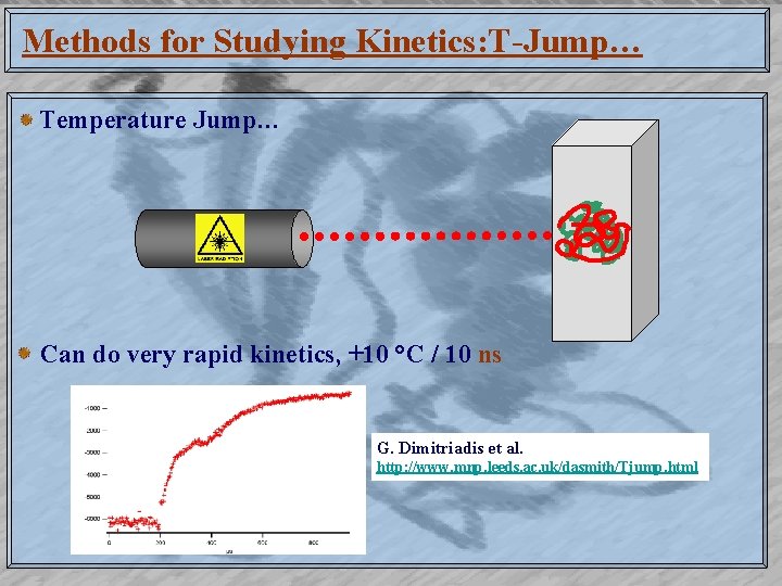 Methods for Studying Kinetics: T-Jump… Temperature Jump… Can do very rapid kinetics, +10 °C