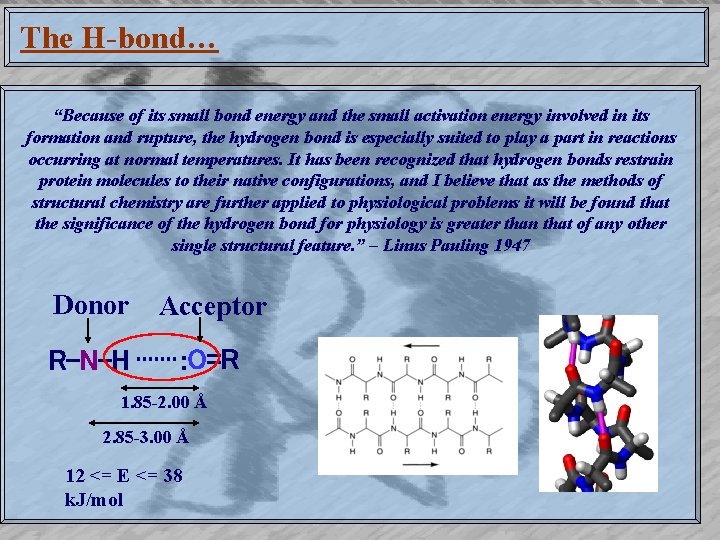 The H-bond… “Because of its small bond energy and the small activation energy involved
