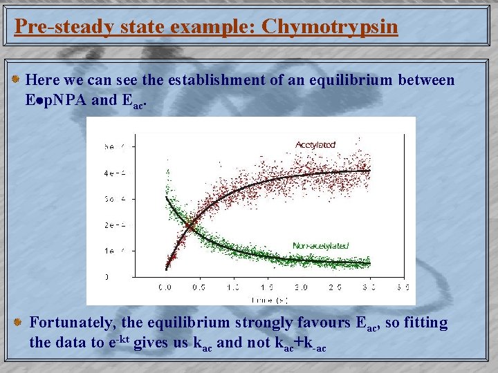Pre-steady state example: Chymotrypsin Here we can see the establishment of an equilibrium between
