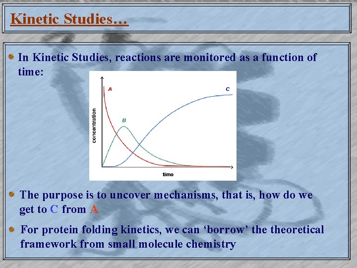 Kinetic Studies… In Kinetic Studies, reactions are monitored as a function of time: The