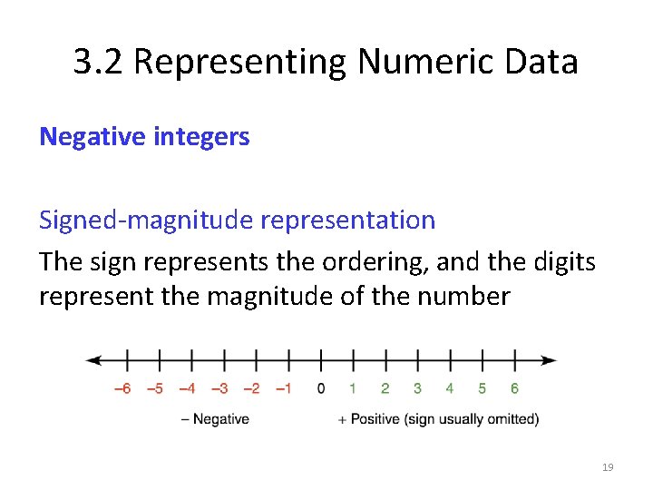 3. 2 Representing Numeric Data Negative integers Signed-magnitude representation The sign represents the ordering,