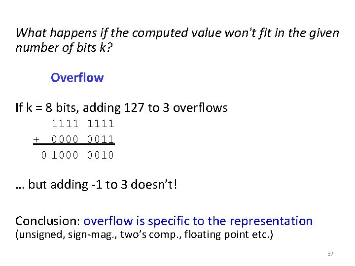 What happens if the computed value won't fit in the given number of bits