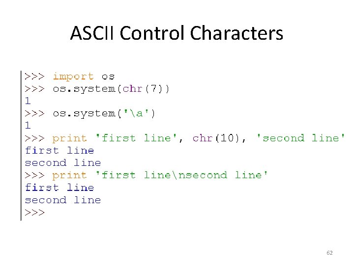 ASCII Control Characters 62 