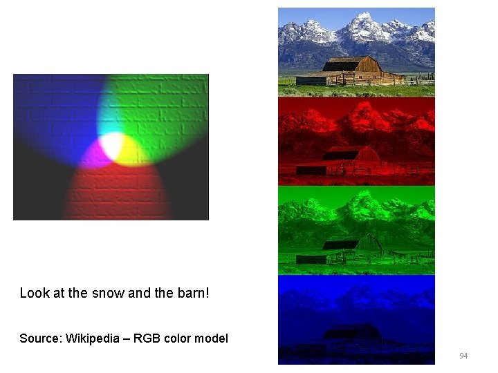 Look at the snow and the barn! Source: Wikipedia – RGB color model 94