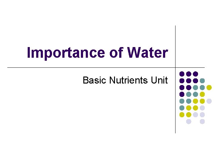 Importance of Water Basic Nutrients Unit 
