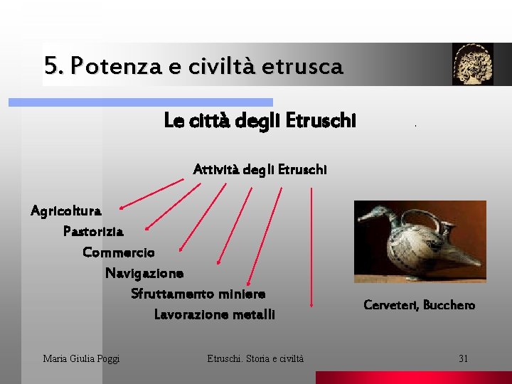 5. Potenza e civiltà etrusca Le città degli Etruschi . Attività degli Etruschi Agricoltura
