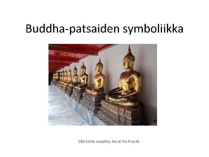 Buddha-patsaiden symboliikka Ellei toisin mainittu, kuvat Pia Prauda 