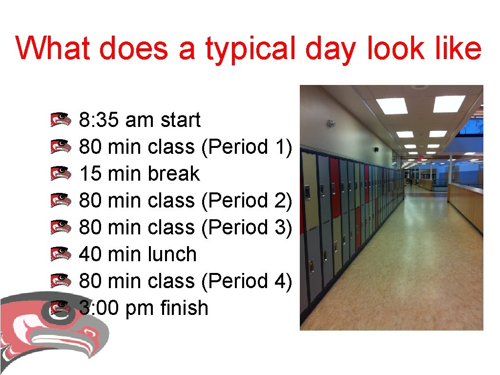 What does a typical day look like 8: 35 am start 80 min class What does a typical day look like 8: 35 am start 80 min class