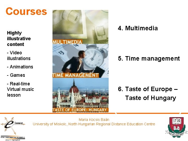 Courses 4. Multimedia Highly illustrative content - Video illustrations 5. Time management - Animations