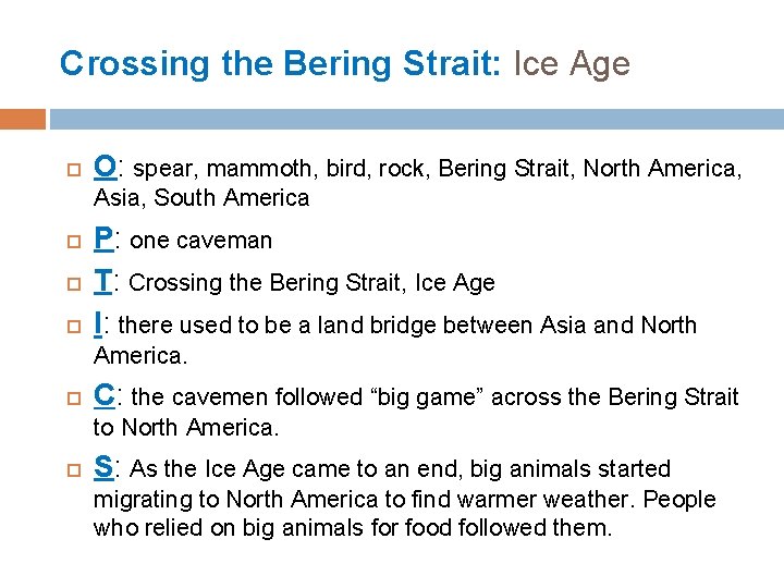 Crossing the Bering Strait: Ice Age O: spear, mammoth, bird, rock, Bering Strait, North