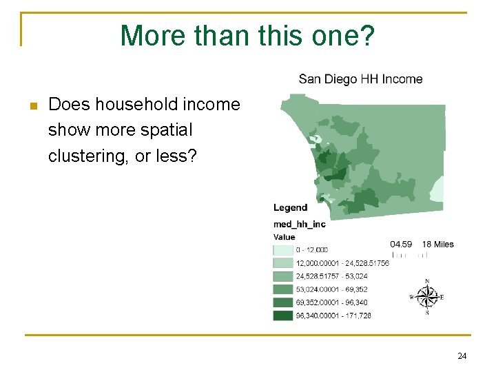 More than this one? n Does household income show more spatial clustering, or less? More than this one? n Does household income show more spatial clustering, or less?