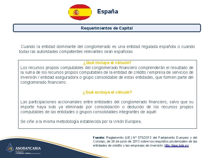 España Requerimientos de Capital Cuando la entidad dominante del conglomerado es una entidad regulada