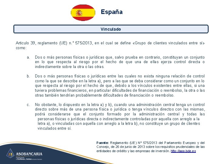 España Vinculado Articulo 39, reglamento (UE) n. ° 575/2013, en el cual se define España Vinculado Articulo 39, reglamento (UE) n. ° 575/2013, en el cual se define
