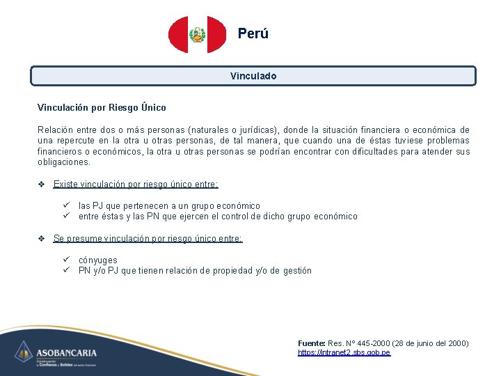 Perú Vinculado Vinculación por Riesgo Único Relación entre dos o más personas (naturales o