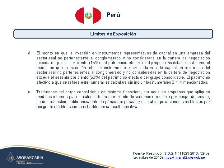 Perú Limites de Exposición d. El monto en que la inversión en instrumentos representativos