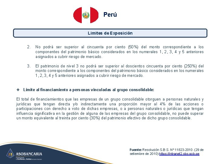 Perú Limites de Exposición 2. No podrá ser superior al cincuenta por ciento (50%)