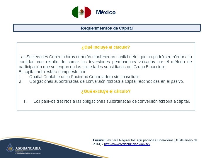 México Requerimientos de Capital ¿Qué incluye el cálculo? Las Sociedades Controladoras deberán mantener un