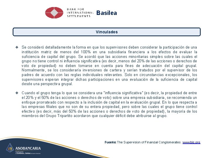 Basilea Vinculados v Se consideró detalladamente la forma en que los supervisores deben considerar