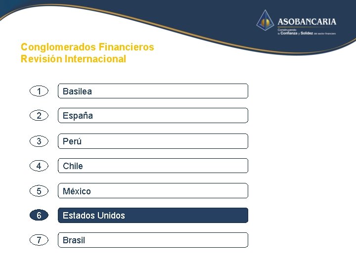 Conglomerados Financieros Revisión Internacional 1 Basilea 2 España 3 Perú 4 Chile 5 México