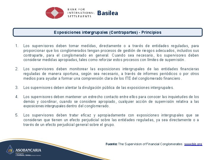 Basilea Exposiciones intergrupales (Contrapartes) - Principios 1. Los supervisores deben tomar medidas, directamente o