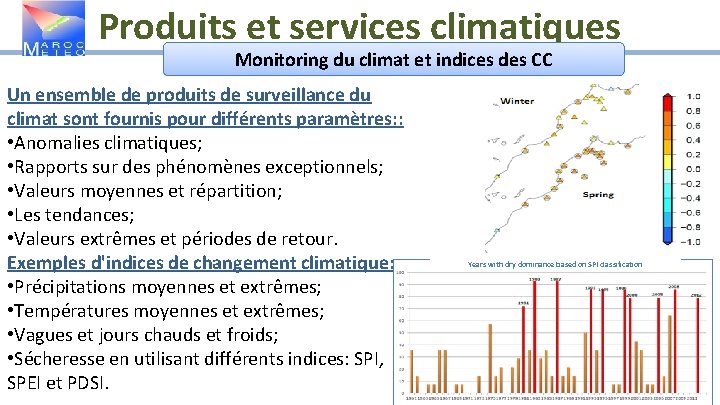 Produits et services climatiques Monitoring du climat et indices des CC Un ensemble de