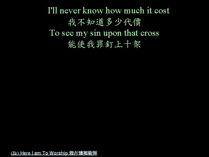 I'll never know how much it cost 我不知道多少代價 To see my sin upon that