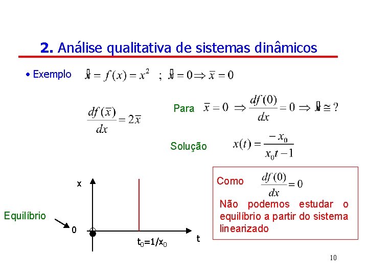 2. Análise qualitativa de sistemas dinâmicos • Exemplo Para Solução Como x Equilíbrio 0