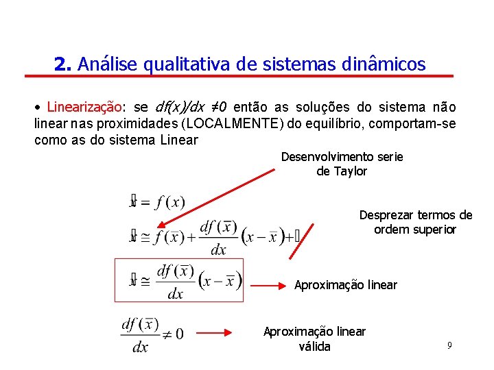 2. Análise qualitativa de sistemas dinâmicos • Linearização: se df(x)/dx ≠ 0 então as