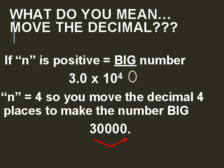 WHAT DO YOU MEAN… MOVE THE DECIMAL? ? ? If “n” is positive =