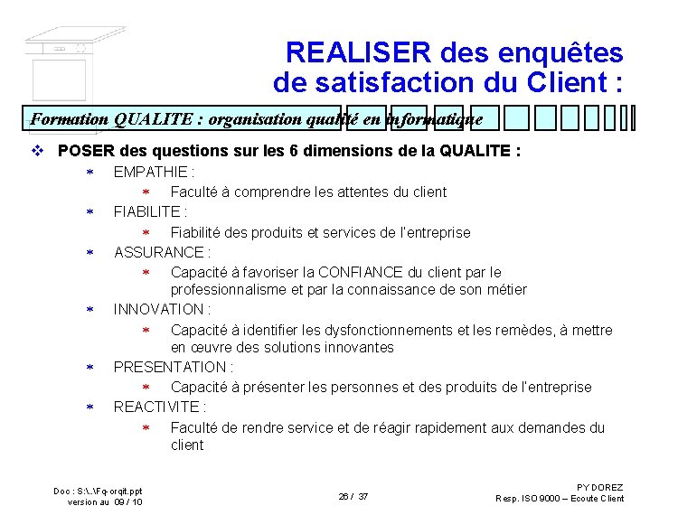 REALISER des enquêtes de satisfaction du Client : Formation QUALITE : organisation qualité en