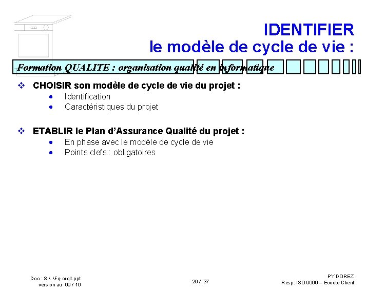 IDENTIFIER le modèle de cycle de vie : Formation QUALITE : organisation qualité en