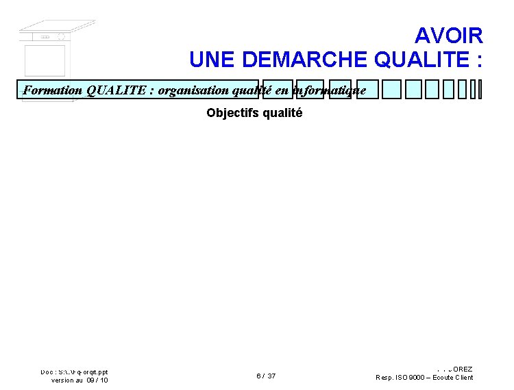 AVOIR UNE DEMARCHE QUALITE : Formation QUALITE : organisation qualité en informatique Objectifs qualité