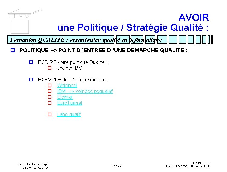 AVOIR une Politique / Stratégie Qualité : Formation QUALITE : organisation qualité en informatique
