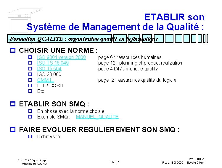 ETABLIR son Système de Management de la Qualité : Formation QUALITE : organisation qualité