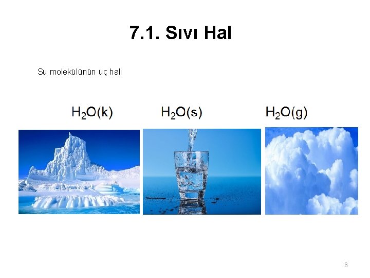 7. 1. Sıvı Hal Su molekülünün üç hali 6 7. 1. Sıvı Hal Su molekülünün üç hali 6