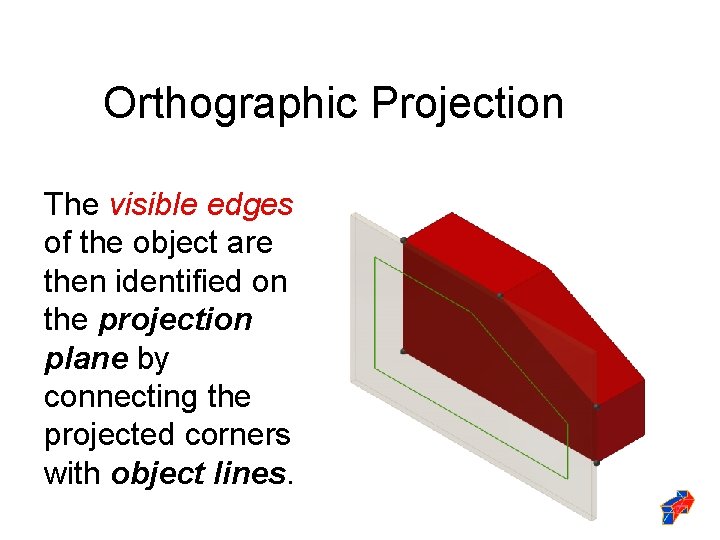 Orthographic Projection The visible edges of the object are then identified on the projection