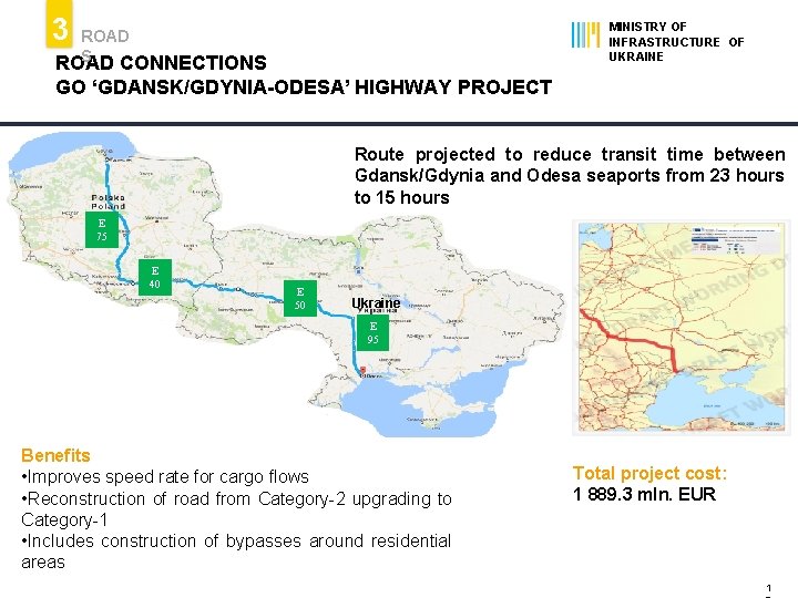 3 MINISTRY OF INFRASTRUCTURE OF UKRAINE ROAD S ROAD CONNECTIONS GO ‘GDANSK/GDYNIA-ODESA’ HIGHWAY PROJECT