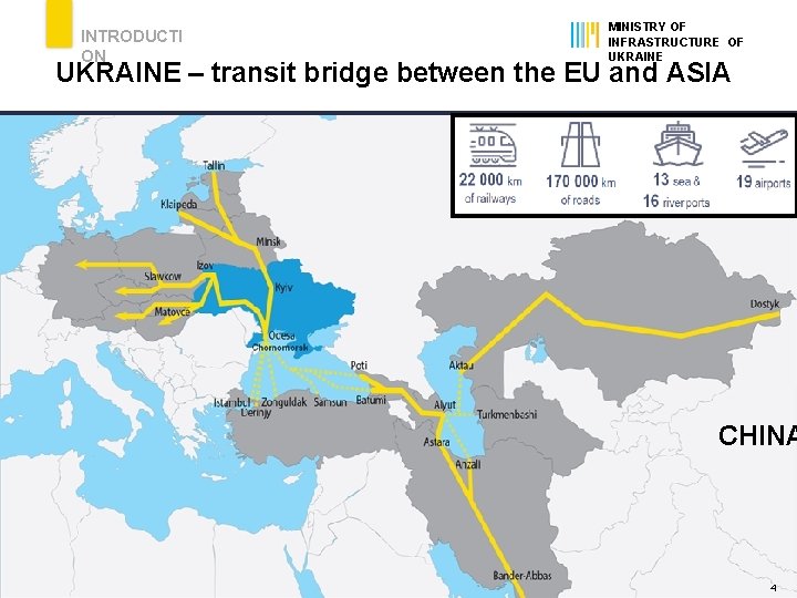 INTRODUCTI ON MINISTRY OF INFRASTRUCTURE OF UKRAINE – transit bridge between the EU and