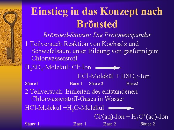 Einstieg in das Konzept nach Brönsted-Säuren: Die Protonenspender 1. Teilversuch: Reaktion von Kochsalz und