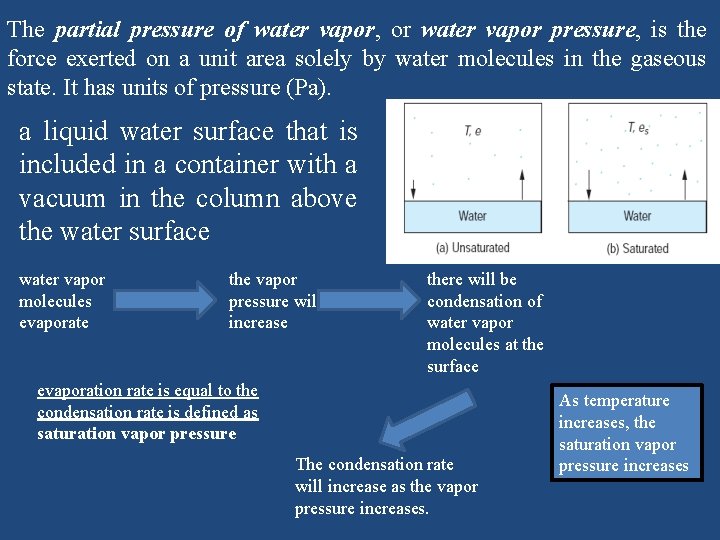 The partial pressure of water vapor, or water vapor pressure, is the force exerted