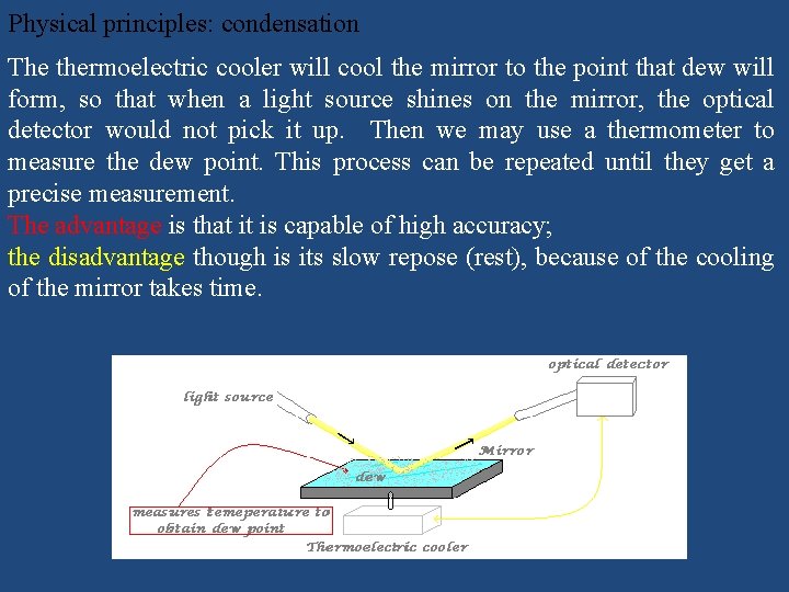 Physical principles: condensation The thermoelectric cooler will cool the mirror to the point that