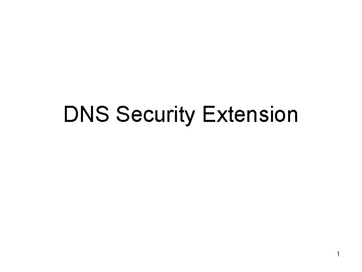 DNS Security Extension 1 DNS Security Extension 1