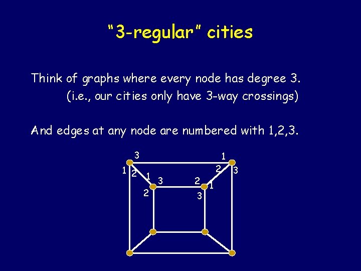 “ 3 -regular” cities Think of graphs where every node has degree 3. (i.