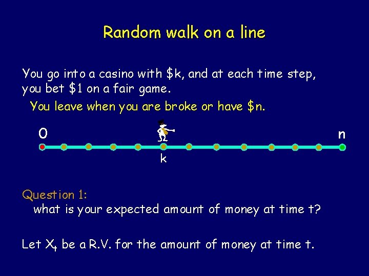 Random walk on a line You go into a casino with $k, and at Random walk on a line You go into a casino with $k, and at